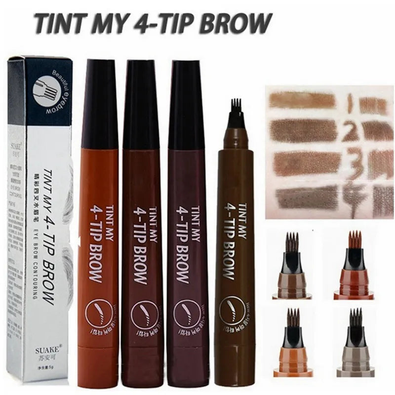 4 Points Eyebrow Pen 5 Colors Liquid Brow Pencil Dark Brown Microblading Eyebrow Pencil Waterproof Eyebrow Tattoo Pen Cosmetics