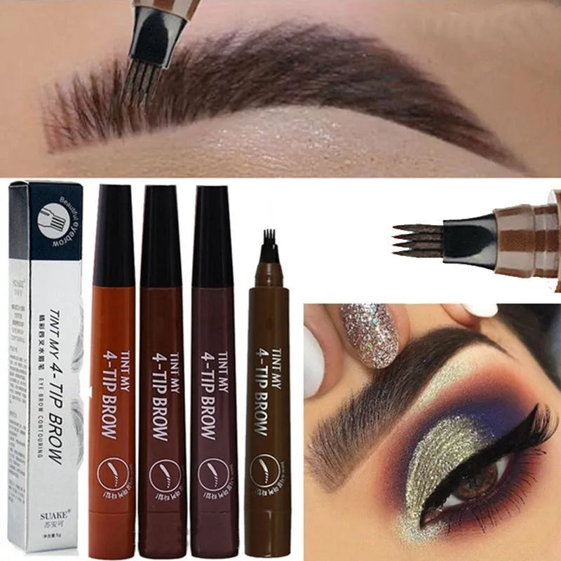 4 Points Eyebrow Pen 5 Colors Liquid Brow Pencil Dark Brown Microblading Eyebrow Pencil Waterproof Eyebrow Tattoo Pen Cosmetics