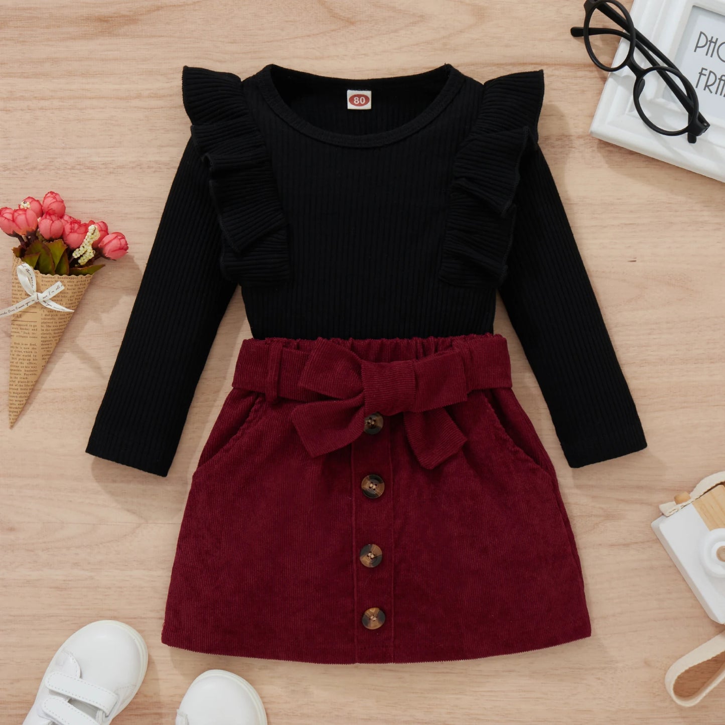 Ma&Baby 9M-4Y Toddler Kid Girls Clothes Set Knitted Sweater Tops Bow Corduroy Skirts Outfits Autumn Spring Clothing Costumes D35