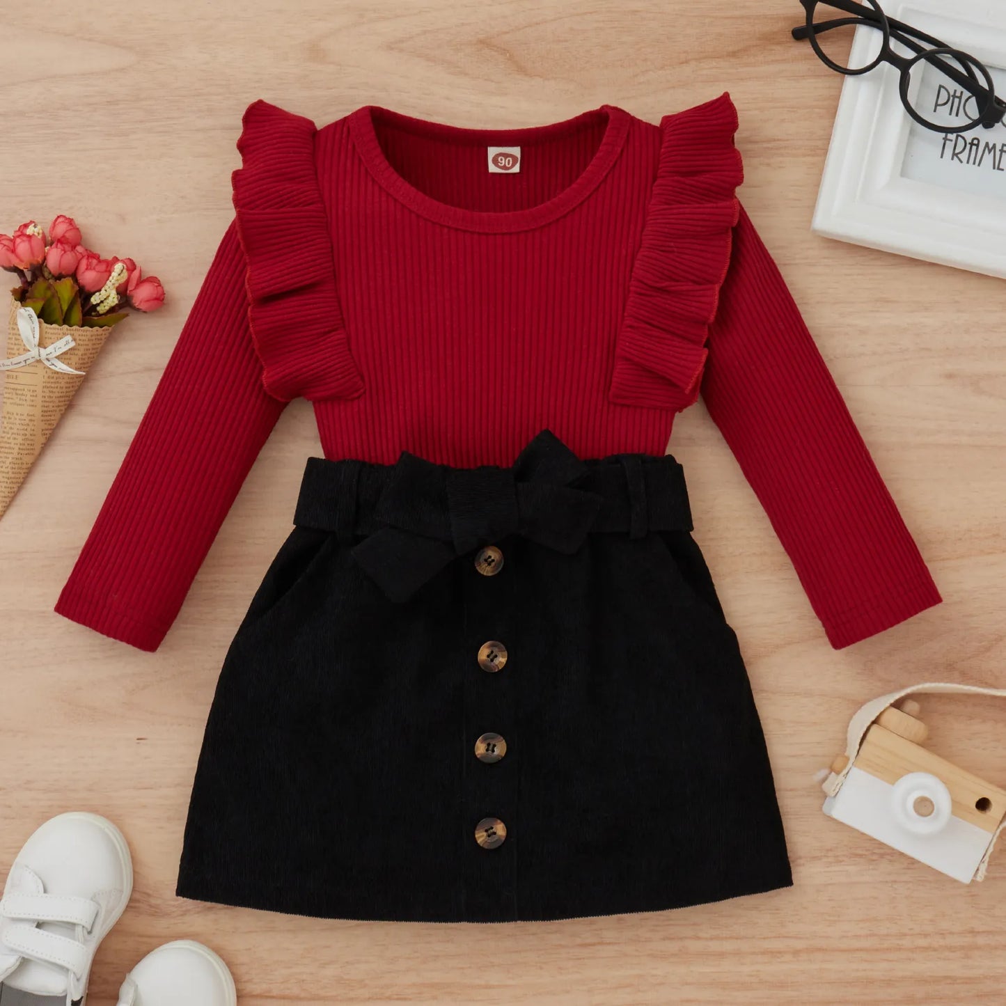 Ma&Baby 9M-4Y Toddler Kid Girls Clothes Set Knitted Sweater Tops Bow Corduroy Skirts Outfits Autumn Spring Clothing Costumes D35