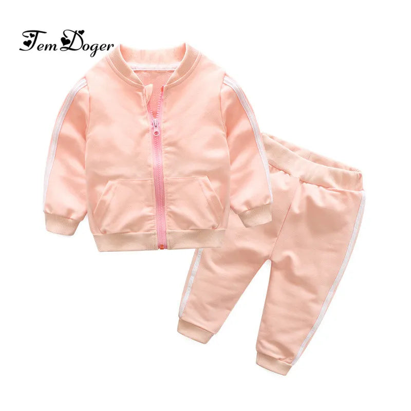 2024 Autumn Fashion baby girl clothes cotton long sleeve solid zipper jacket+pants 2pcs babes tracksuit baby boy clothing set