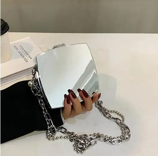 Luxury Silver Metal Box Bag Ladies Party Clutch Bag Evening Bag Chain Purse Crossbody Mini Bag Female Shoulder Bag Handbag Flap