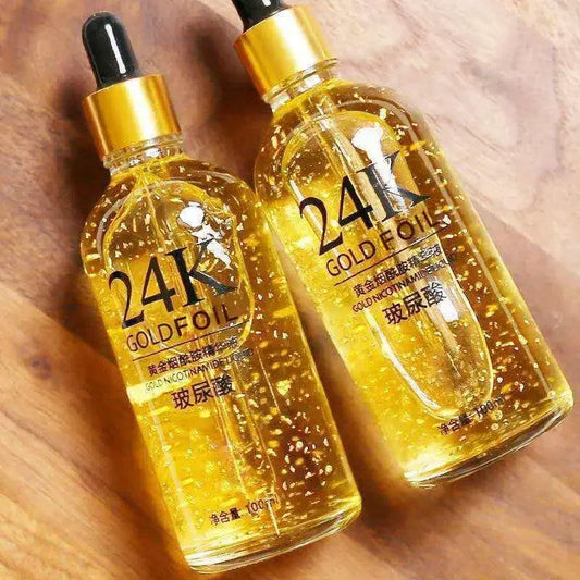 Get firmer, brighter skin with this 24k Gold Hyaluronic Acid and Nicotinamide Face Serum. This anti-aging collagen essence will lift and whiten your skin.