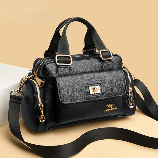 Luxury brand women's shoulder bag made of high-quality soft leather with large capacity and a fashionable designer locomotive style.