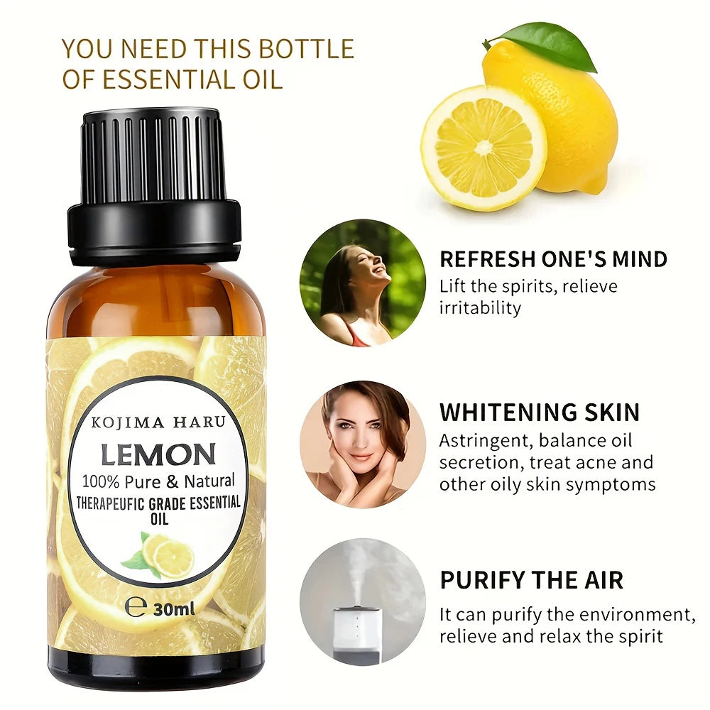 1pc Lemon Essential Oils-30ml/1.01oz-For MassageShower, Skin Care, Facial, Body, Nail, Hair, Eyelash Care