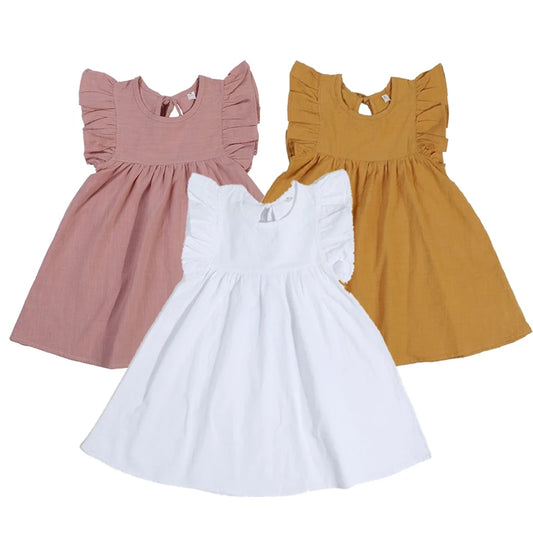 Summer Baby Girl Dressess Cute Solid Sleeveless Cotton Princess Beach Infant Dress Newborn Kids Clothes Set